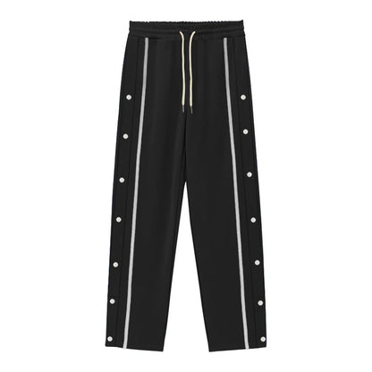 Daily Leisure Loose Solid Color Mens Pants Stylish Patchwork Side Button Design Men Straight Trousers Fall Fashion Lace-up Pants
