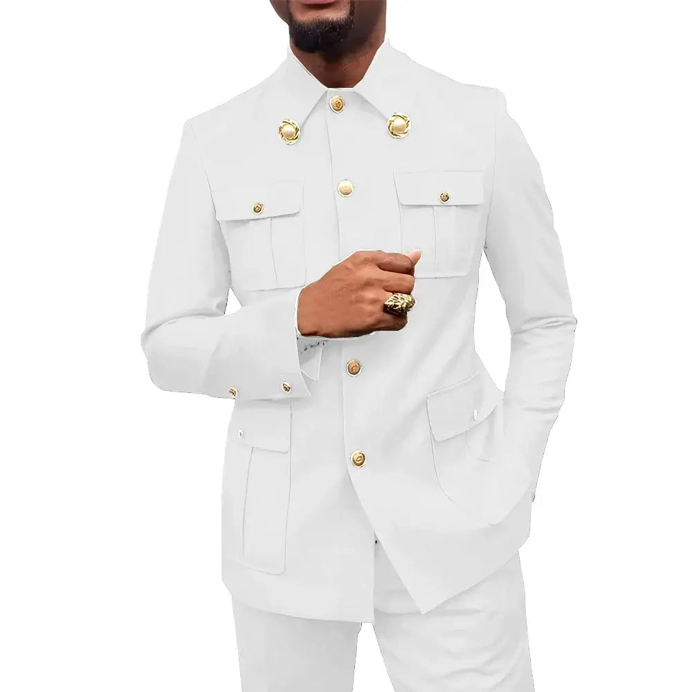 Herren Zweiteiler im afrikanischen Stil, Stehkragen Blazer Hose Bräutigam Hochzeits-Smoking Feiertag Maßanzug Kleid