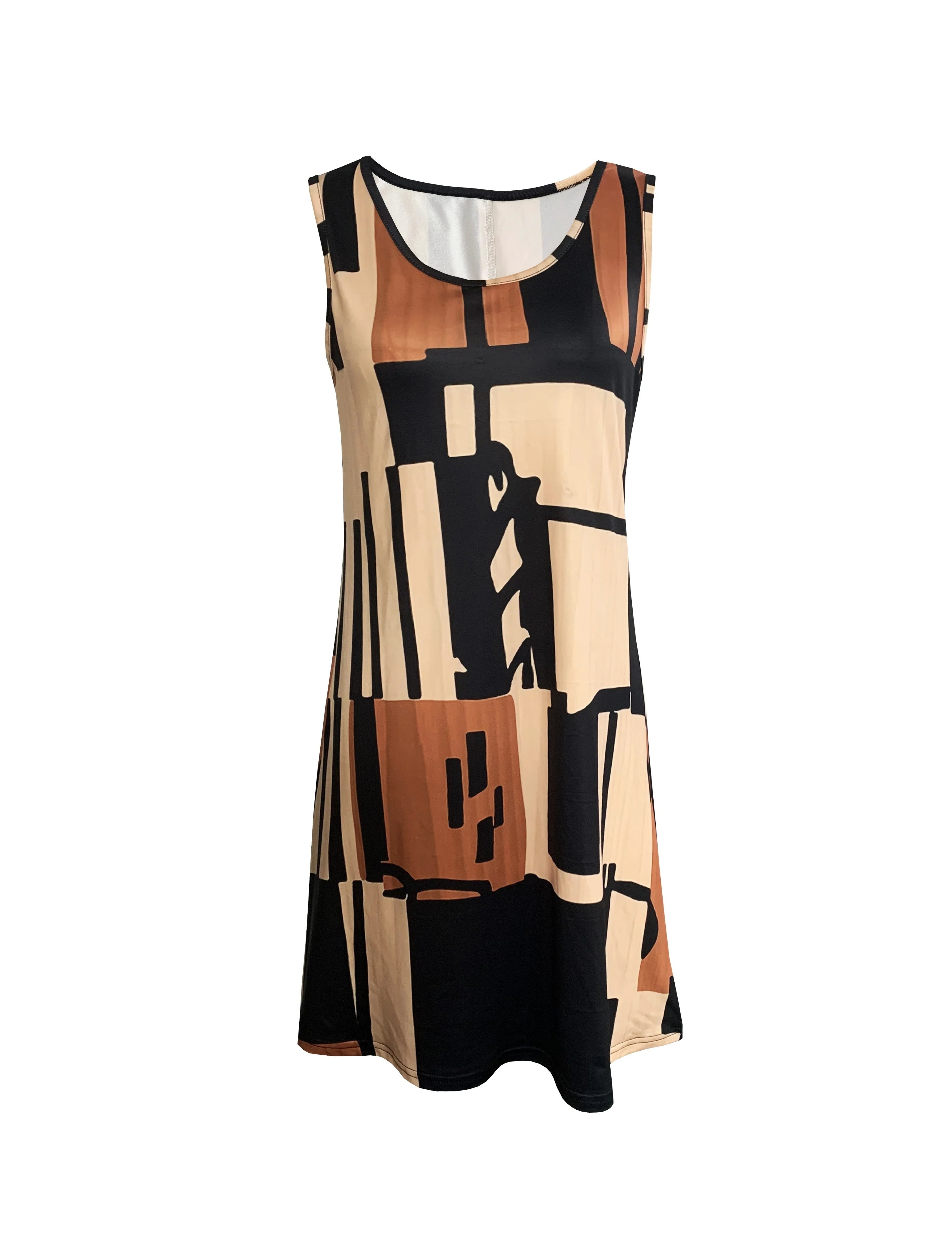 Spring&Summer Women's Geometric Pattern Sleeveless Dress For Summer Vacation,dresses for women summer?Women Bohemia Midi Dresses