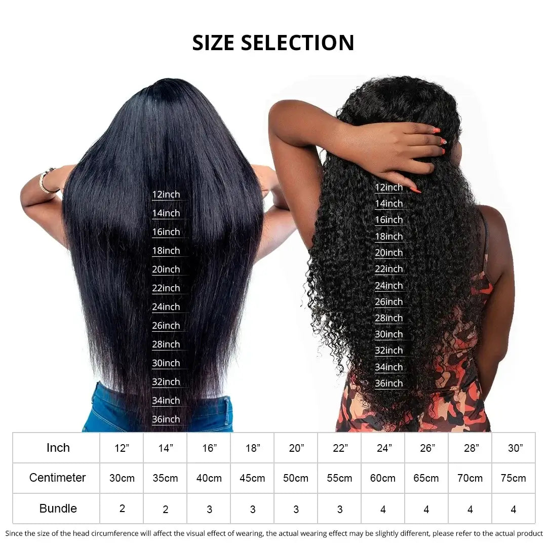Size selection chart for Full 360 HD Lace Frontal Human Hair Wigs PrePlucked For Women Brazilian Bone Straight 13x6 Transparent Lace Front Human Hair Wig.