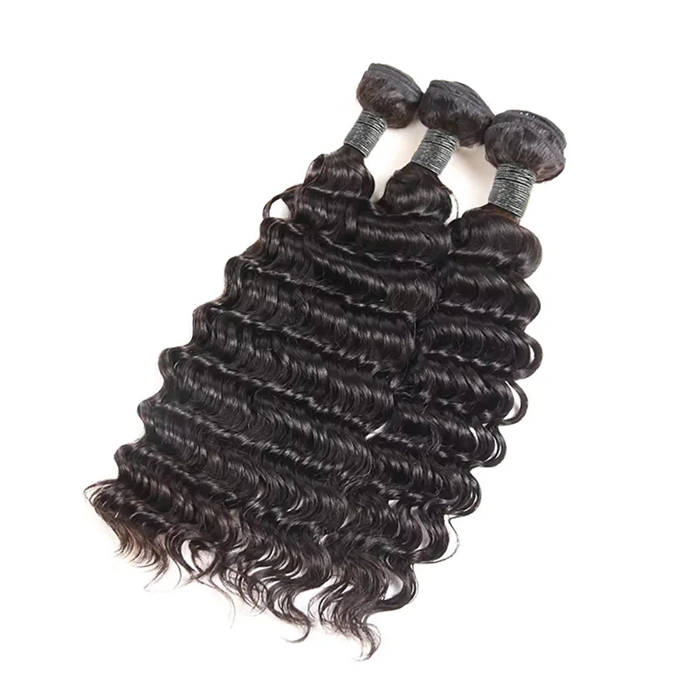 40 Inch Deep Wave Brazilian Human Hair Bundles 3/4 PCS Natural Black Unprocessed Remy Hair Extensions Weave Bundles Soft Silky