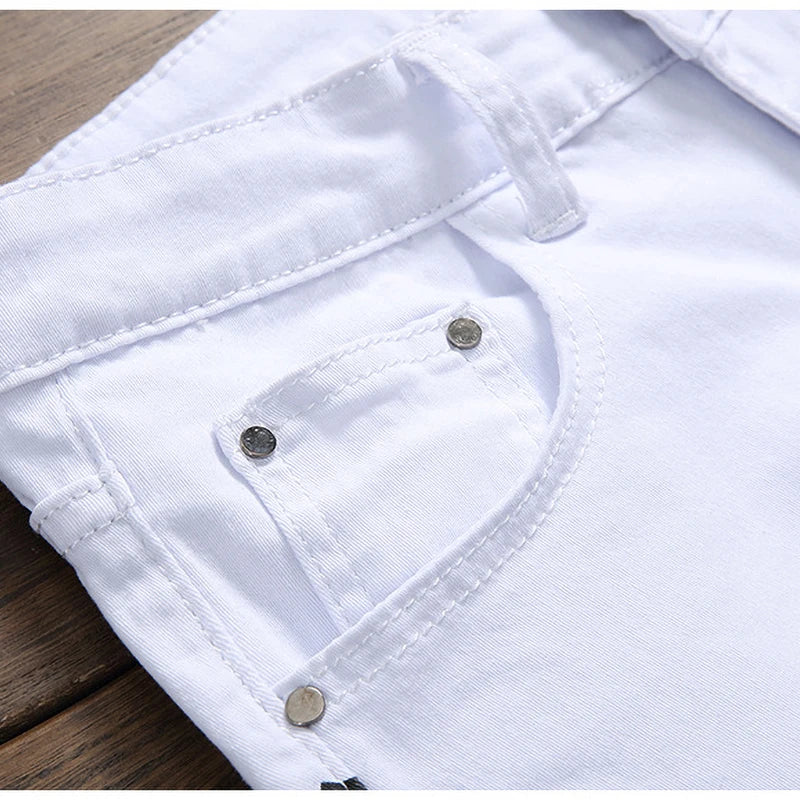 2023 New Fashion Men's Jeans Casual Hip Hop Street Style Men Denim Pants Brand Slim Tide Printing Clothing Male Trousers White