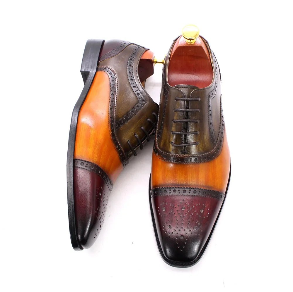 Herren dreifarbige Oxford-Schuhe Britische Leder-Abendschuhe Mode Chelsea High-End Herren handgefertigte Lederschuhe Zapatillas Hombre