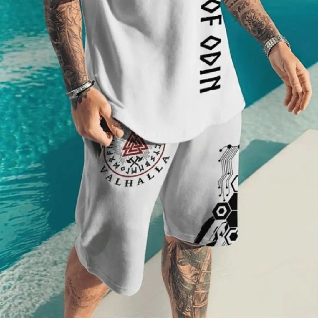 Men Summer T Shirt Shorts 2 Piece Sets Oversized T-shirts Street Tracksuits O Neck Print Sportswear Suits Mesh Men's Clothing