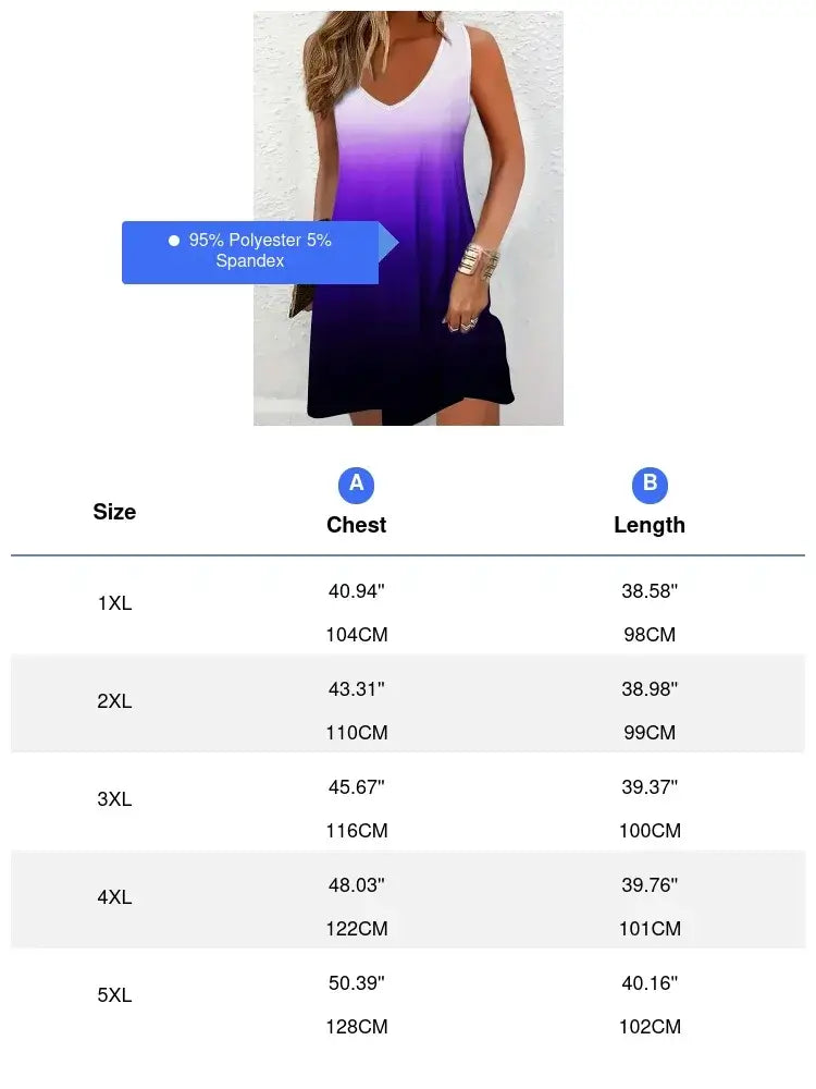 Plus Size Gradient Color Print Dress Vacation V Neck Tank Dress For Spring & Summer Women's Plus Size Clothing Sleeveless Dress