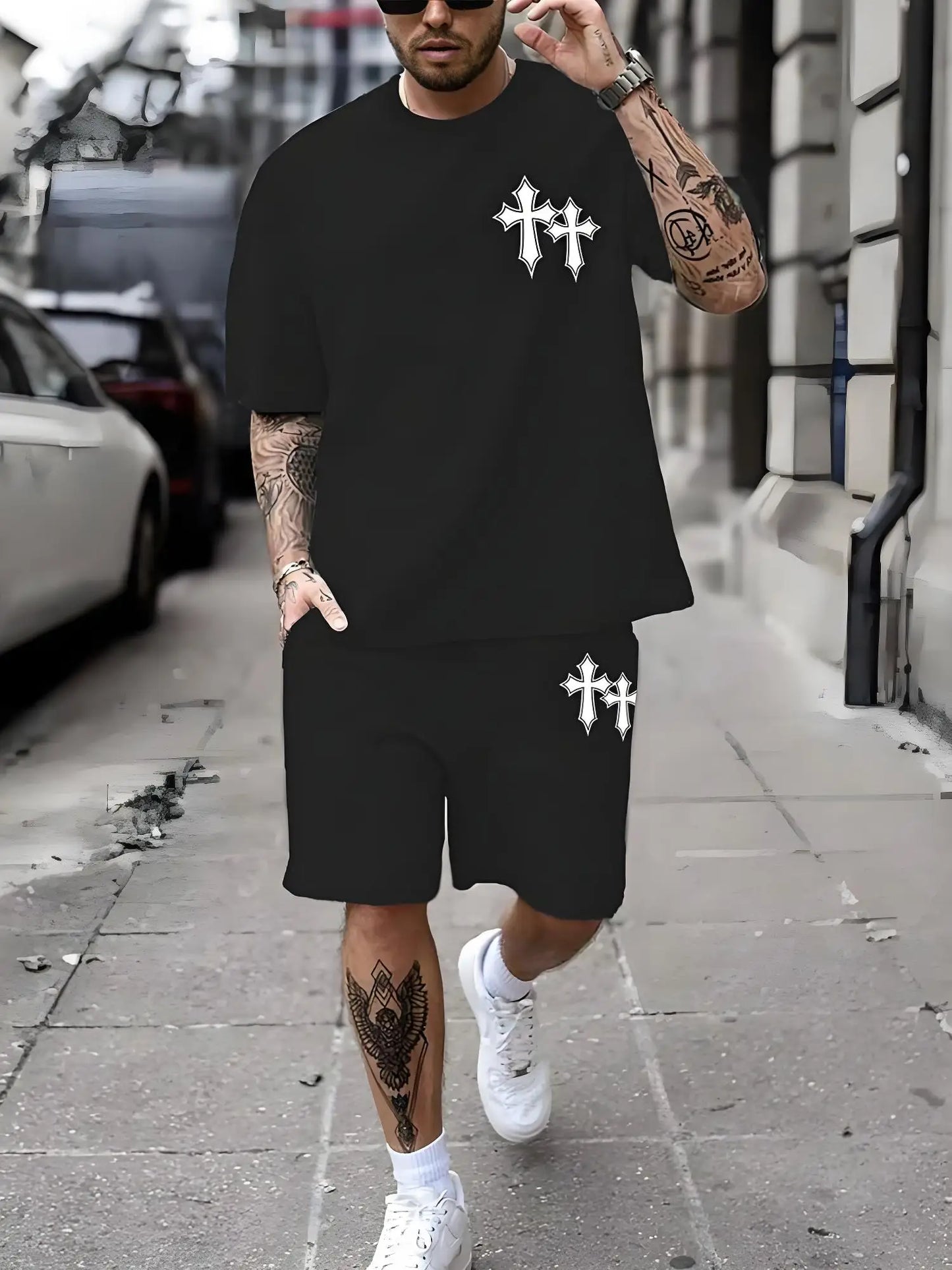 Neue Übergrößen Herren T-Shirt und Shorts Set Sommer Lässig Alltag Herren Kurzarm Oberteil Urban Street Herren Mode T-Shirt Shorts