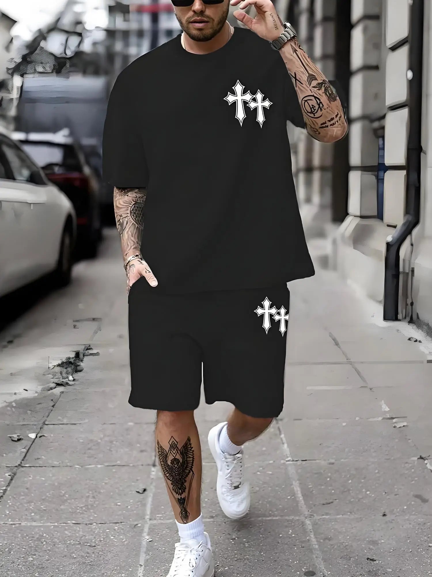 New Plus Size Men's T-shirt And Shorts Set Summer Casual Daily Men's Short Sleeve Top Urban Street Men's Fashion T Shirt Shorts