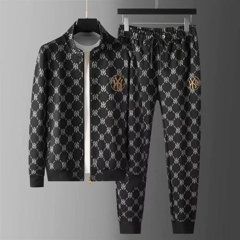 Spring And Autumn Men&#39;s New High-End Jacket Two Piece Casual Fashion Trend Printed Long Sleeve Sports Set