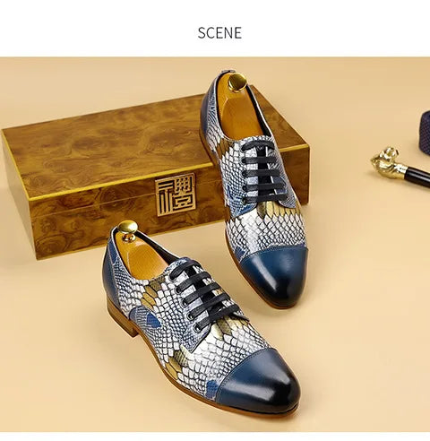 Luxusmarke Echtes Leder Herren Business Schuhe Mode Schlangenmuster Design Schnürschuhe Herren Business Anzug Bräutigam Hochzeitsschuhe