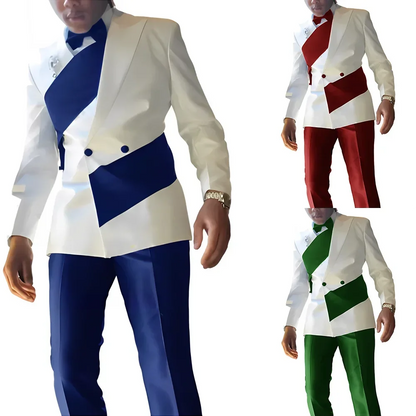 Elegant Men's Suit 2-piece Wedding Tuxedo Groom Slim Fit Suit Colorblock Jacket Pants XS-5XL For Men Blazer