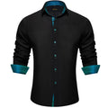 Men's Casual Long Sleeve Shirt with Inner Paisley Contrast Pattern Elegant Turn Down Collar Dress Shirt for Business Date Tops