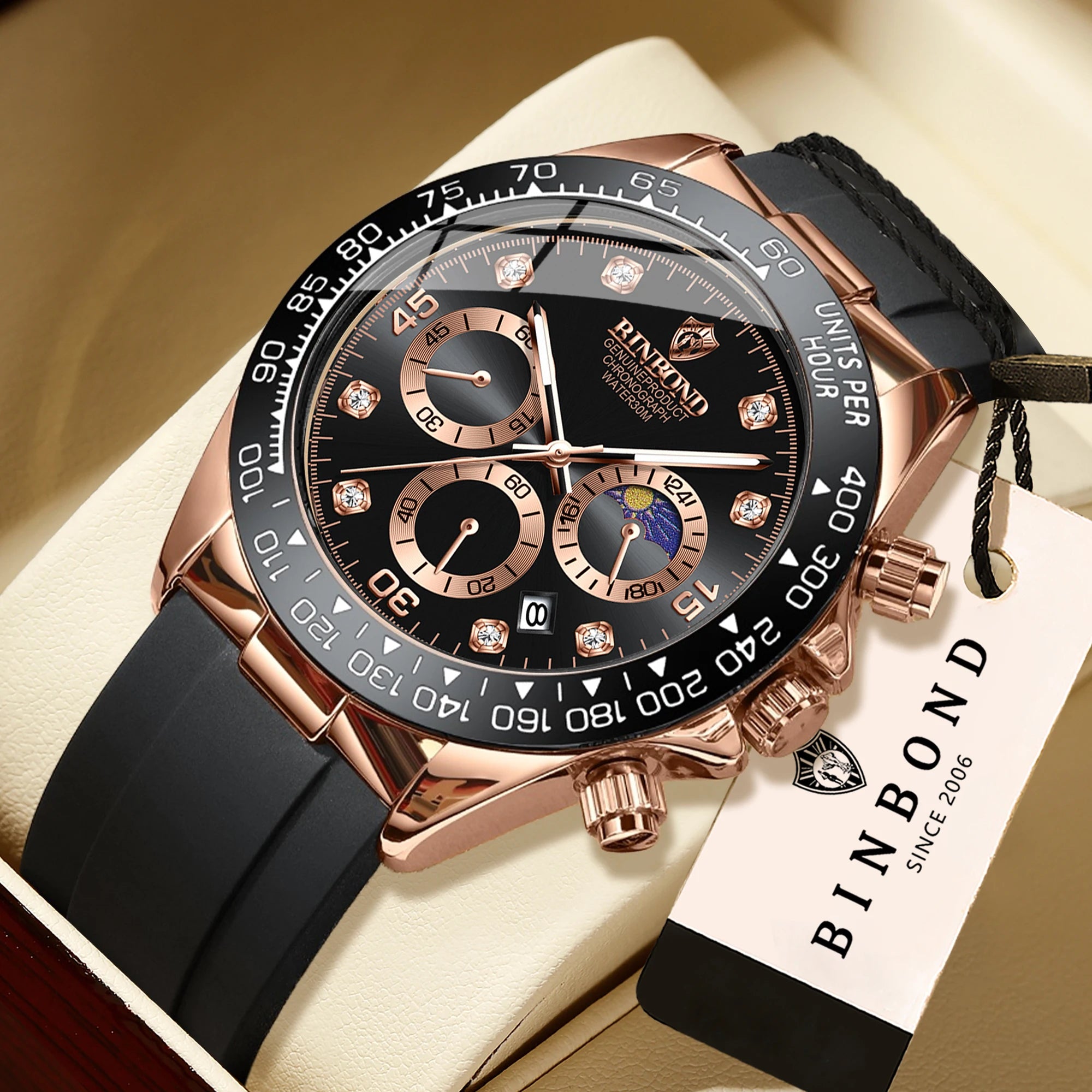 BINBOND Precise Chronograph Men's Watch Authentic Sports Quartz Watches For Men Luxury Luminous Waterproof Sturdy Casual Reloj