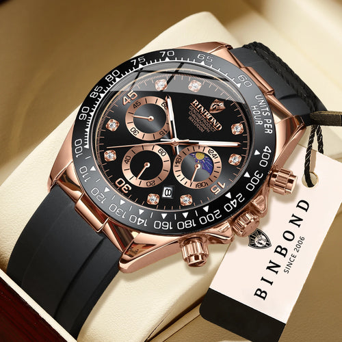 BINBOND Precise Chronograph Men's Watch Authentic Sports Quartz Watches For Men Luxury Luminous Waterproof Sturdy Casual Reloj