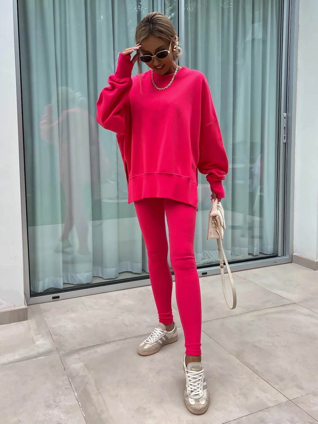 Spring summer  new Shirt  casual loose-fitting sweater tight pants 2 piece suit sets for women 2 pieces trousers sets