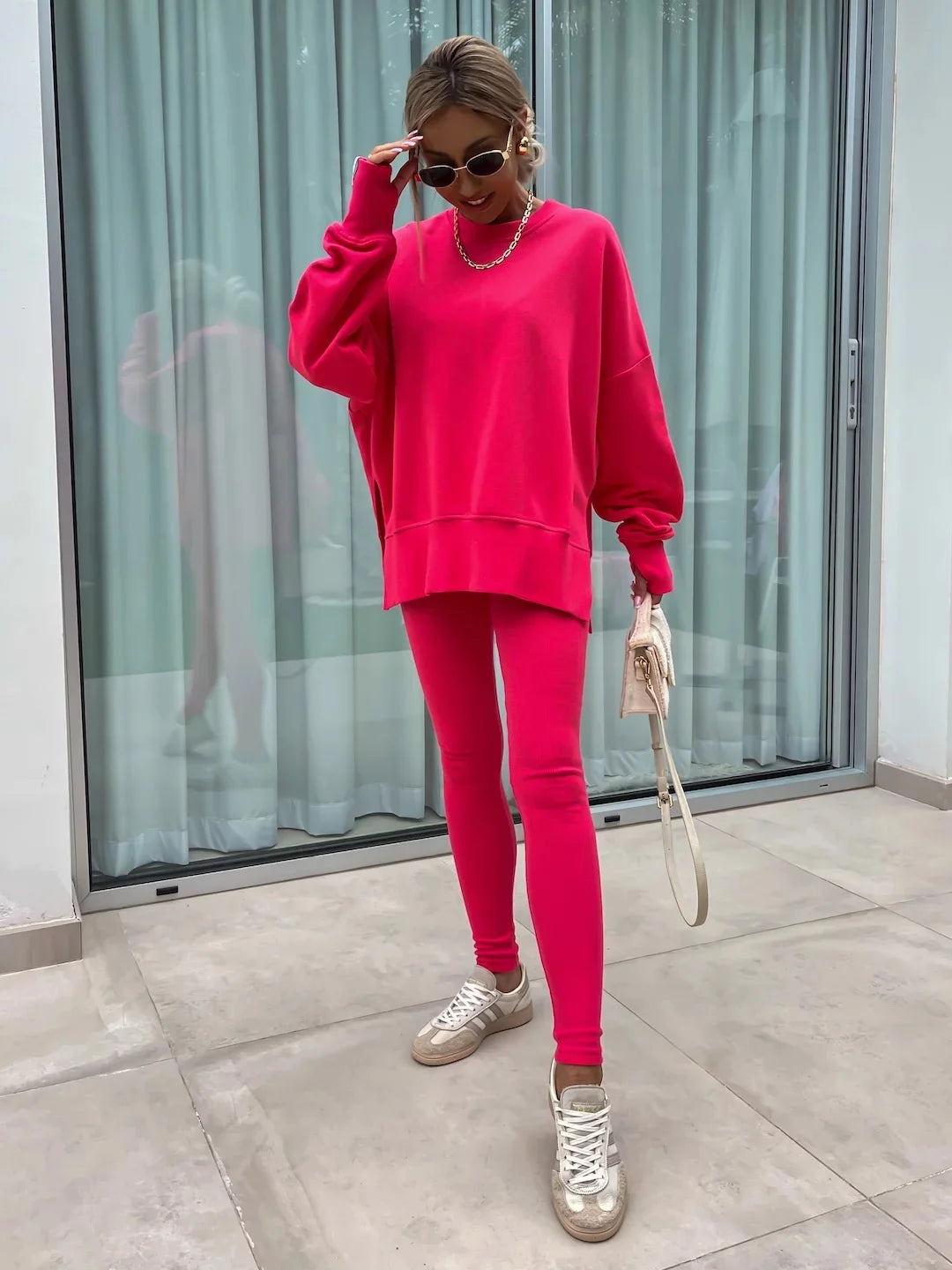 Spring summer  new Shirt  casual loose-fitting sweater tight pants 2 piece suit sets for women 2 pieces trousers sets