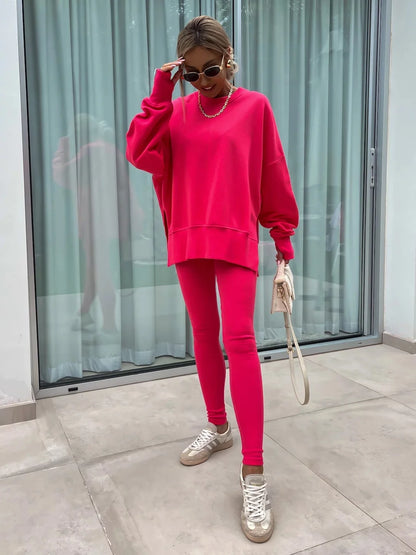 Spring summer  new Shirt  casual loose-fitting sweater tight pants 2 piece suit sets for women 2 pieces trousers sets