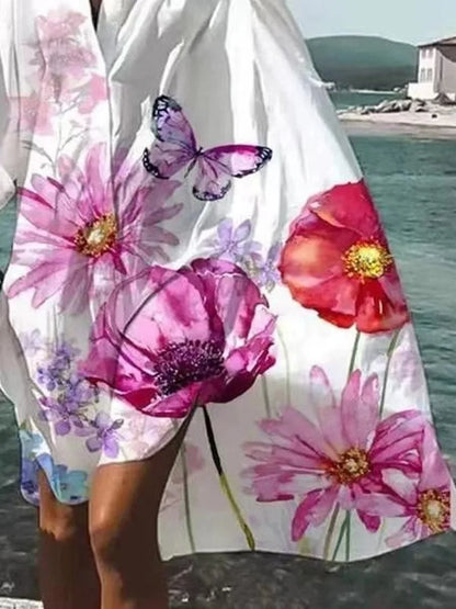 Autumn Dress  New Fashion Leisure Grace Printed Lapel Long Sleeve Loose Party Beach Women Shirt Dresses MsChuh