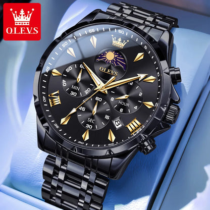 OLEVS 3653 Mans Watch Multifunctional Chronograph Quartz Watch Moon Phase Watches For Man Waterproof High Quality Original Brand