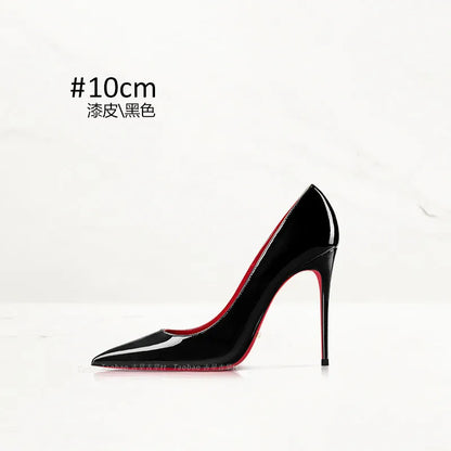 2026 Spring New High-end Black High-heeled Shoes for Women, Thin-heeled, Pointed Toe, Patent Leather, Elegant Single Shoes
