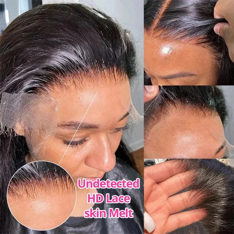 200% 13x4 13x6 HD Transparent Lace Frontal Wig Brazilian Pre Plucked With Baby Hair 5x5 Lace Closure Wig Bone Straight Hair