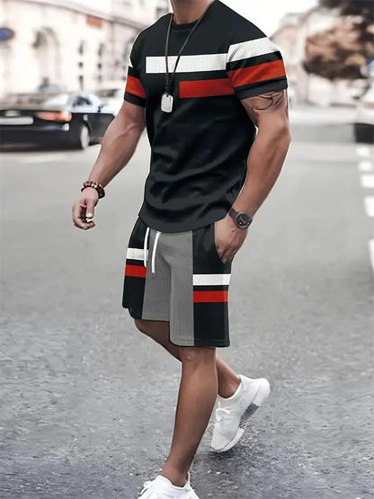 New summer men's sportswear short-sleeved T-shirt suit two-piece outdoor travel clothing oversized shorts training clothes