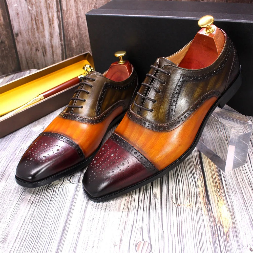Herren dreifarbige Oxford-Schuhe Britische Leder-Abendschuhe Mode Chelsea High-End Herren handgefertigte Lederschuhe Zapatillas Hombre