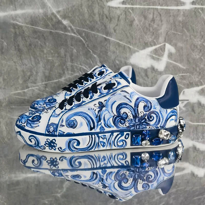 Prints 2023 New Women Causal Shoes  Luxury Colorful Diamond Couple Sport Low Top Comfortable Sneakers Fashion Women's Shoes