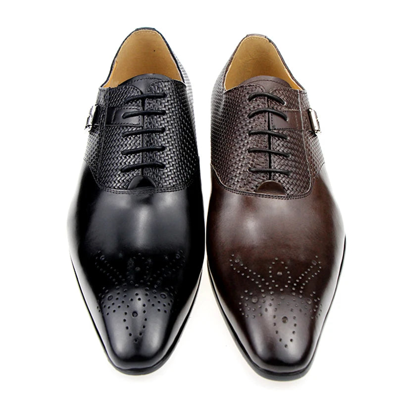 Herren Anzugschuhe aus echtem Leder, modische Business-Schuhe, Herren Hochzeitsschuhe, Loafer, Webmuster, Schnürung, tägliche Brogue-Schuhe