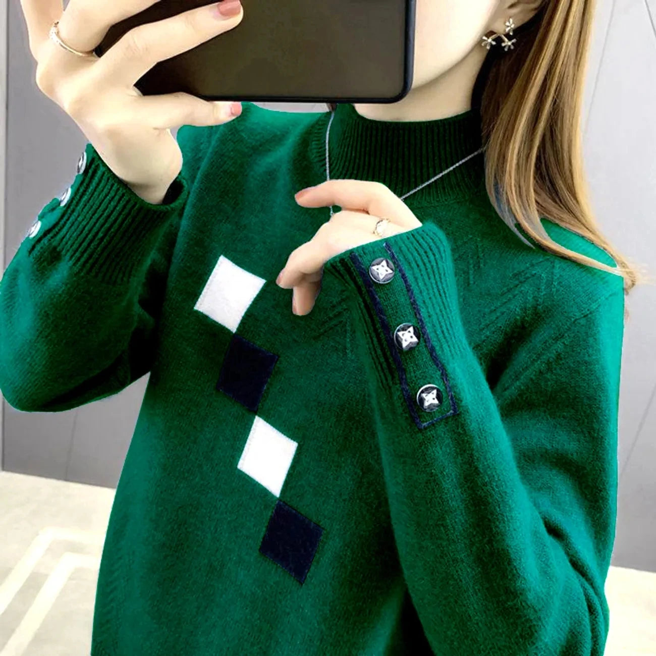 Autumn Winter Color Block Knitted Sweater Pullovers Women's Clothing 2023 New Fashion Long Sleeved All-Match Casual Female Tops