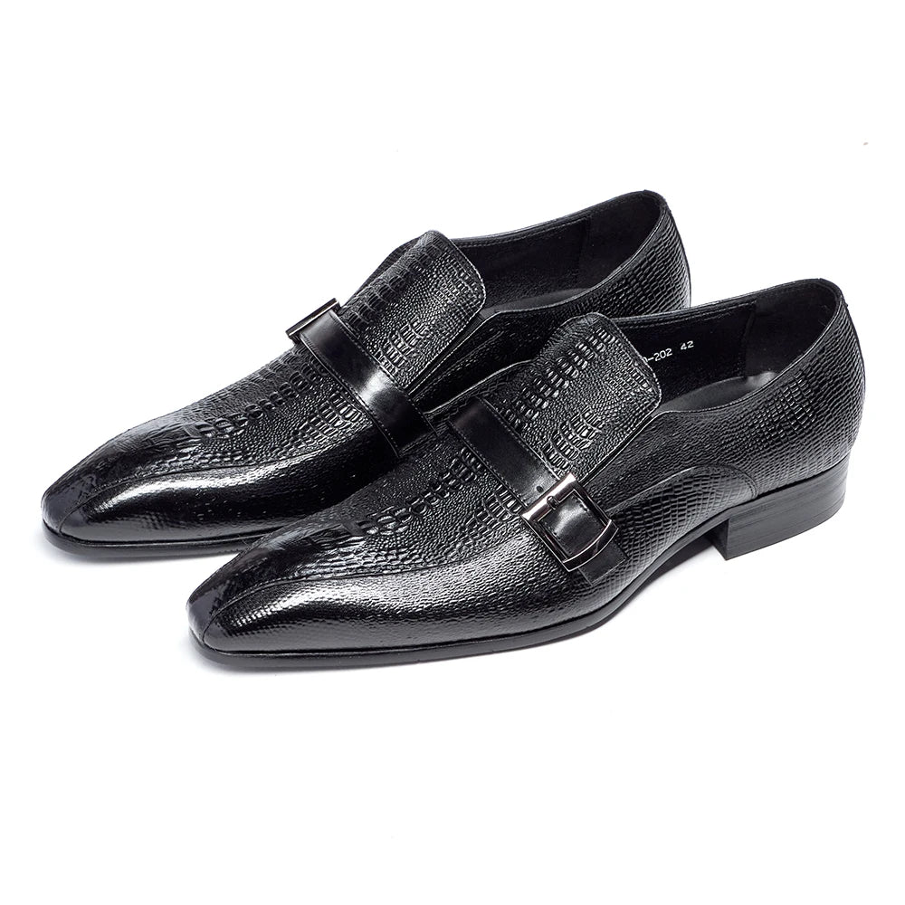 Men New Crocodile Patterned Business Leather Shoes Pointed Toe Cowhide Low Top Slip On Casual Single Shoes