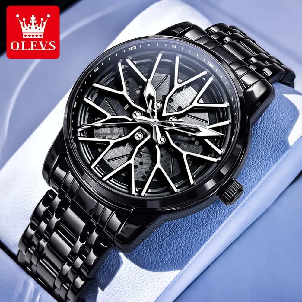 OLEVS Watches Man 3701 New High Quality Original Mens Luck Flywheel Quartz Watch 30M Waterproof Sports Watches For Men Reloj