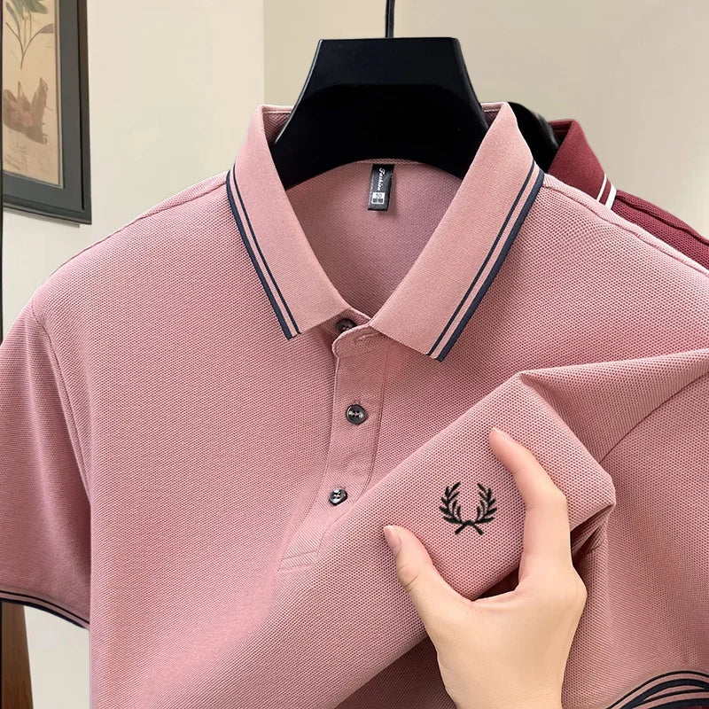 100% pure cotton high-end brand summer designer original exquisite embroidered polo shirt men's comfortable casual short sleeve