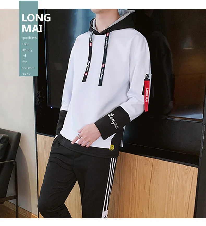 Men's Hoodies Luxury Sweatshirts Casual Sport Hoodie Fake Two Piece Pullover Long Sleeve Embroidery Tops