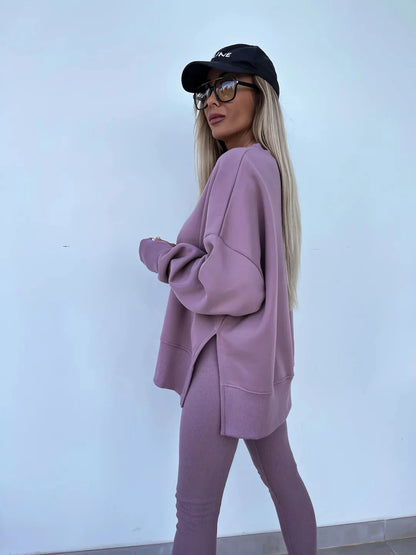 Spring summer  new Shirt  casual loose-fitting sweater tight pants 2 piece suit sets for women 2 pieces trousers sets