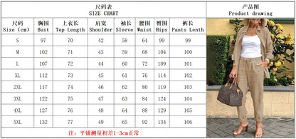 Cotton Linen Set Women Spring Summer Loose Oversize Long Sleeve Shirt Long Pants 2 Piece Sets Casual Office Ladies Trousers Suit