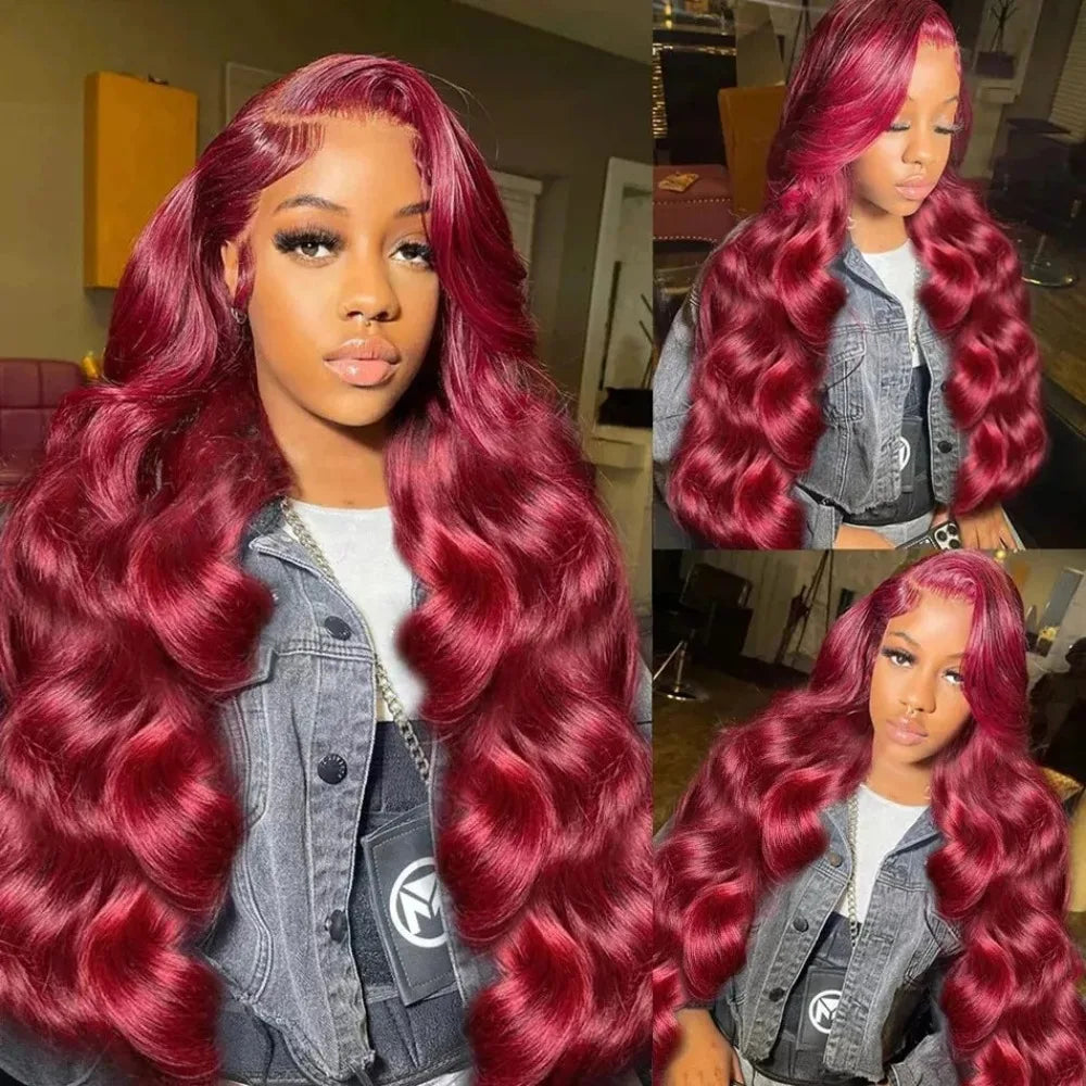 99J Burgundy Lace Frontal Wig 13x6 Body Wave Lace Front Wig HD Transparent Lace Frontal Wig Human Hair Pre Plucked Red Color