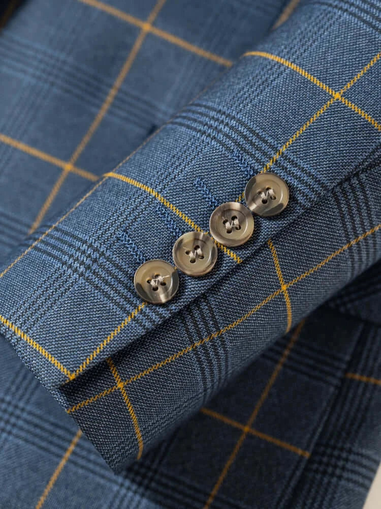 ST Cassy Hochwertiger 3-teiliger karierter Anzug für Herren, stilvolles Business-Büro-Hochzeits-Formelles-Outfit, eleganter Herrenanzug