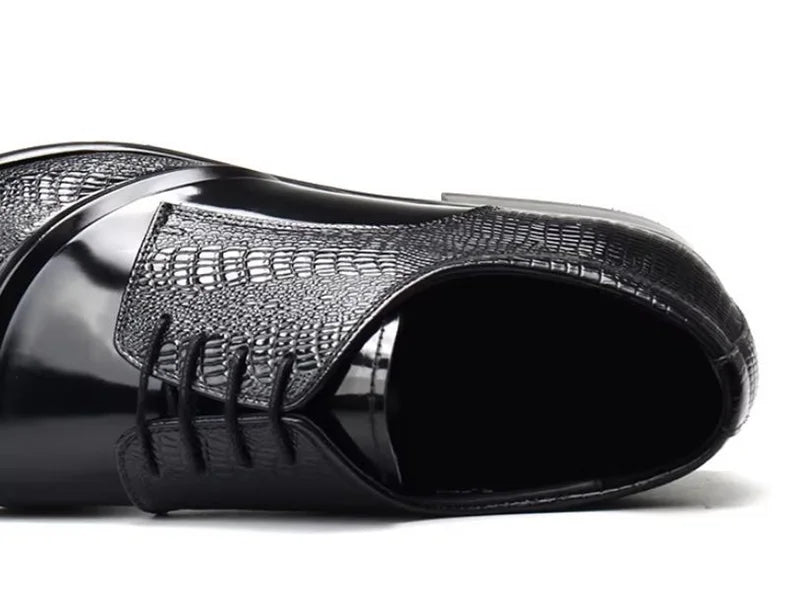 Elegante Herren-Lederschuhe, spitze Zehenpartie, Schnürung, Krokodilmusterprägung, Echtleder, formelle Schuhe, Hochzeitsschuhe, Gesellschaftsschuhe