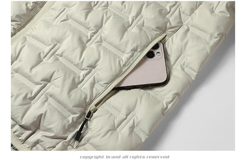 Winter White Down Jacket Men Graphene Self-heating Windproof Pleated Hooded Puffer Jackets Casual Warm Down Coats Male Clothing