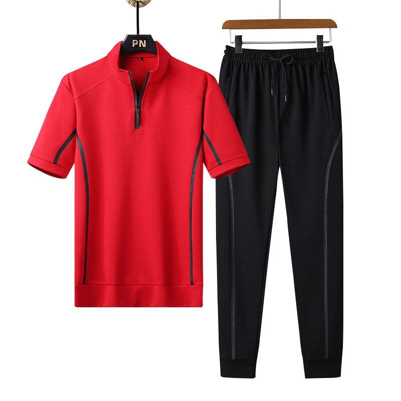 2023 Mens T-Shirt Set Solid Color Sportswear Summer Casual Men Tracksuit T Shirt Pants Two Pieces Suit Men Clothing Sportswear