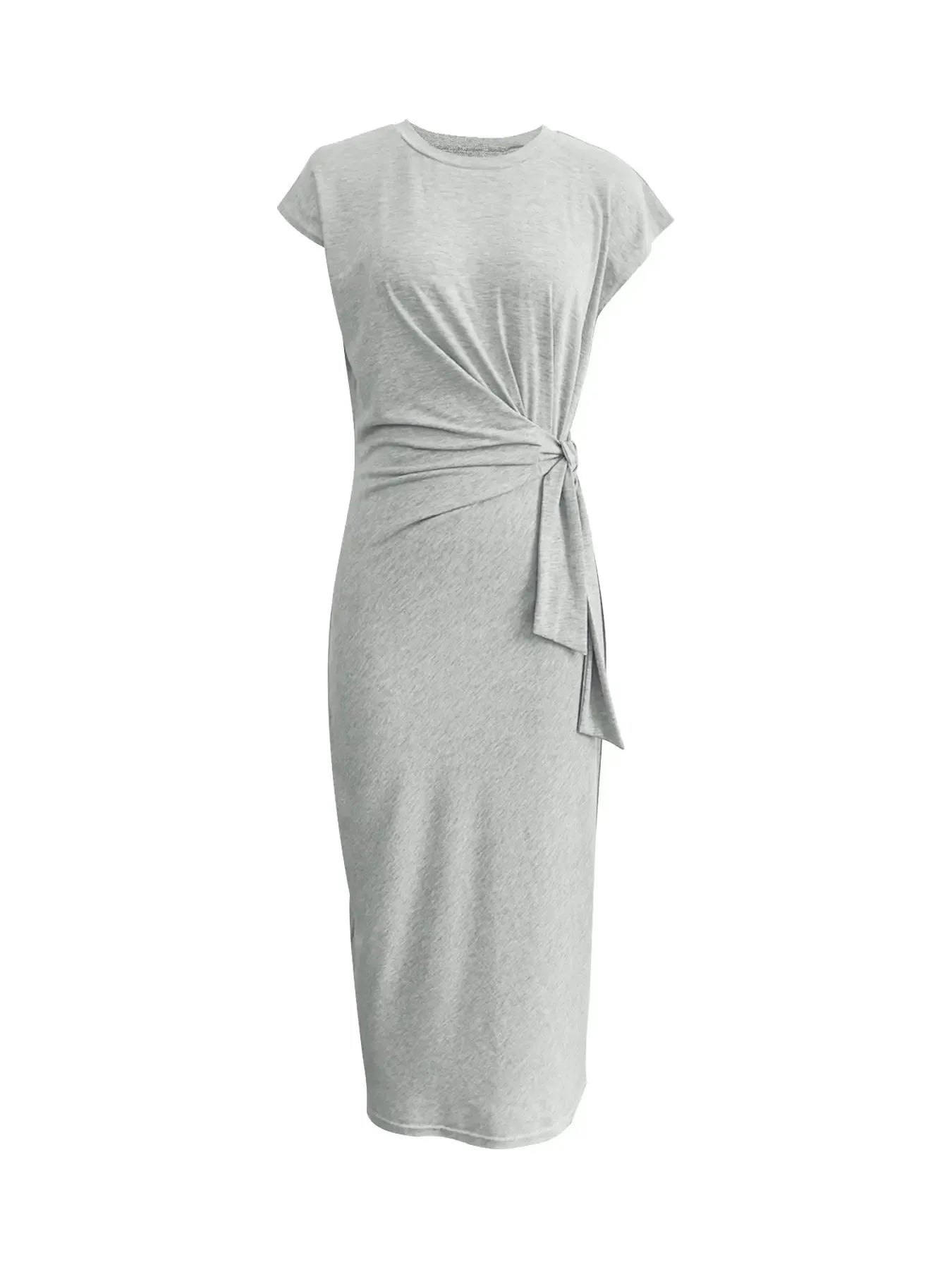 Elegant And Elegant Waist Lace Up Striped Round Neck Short Sleeve Long Dress Summer Party Bodycon Women's Dresses