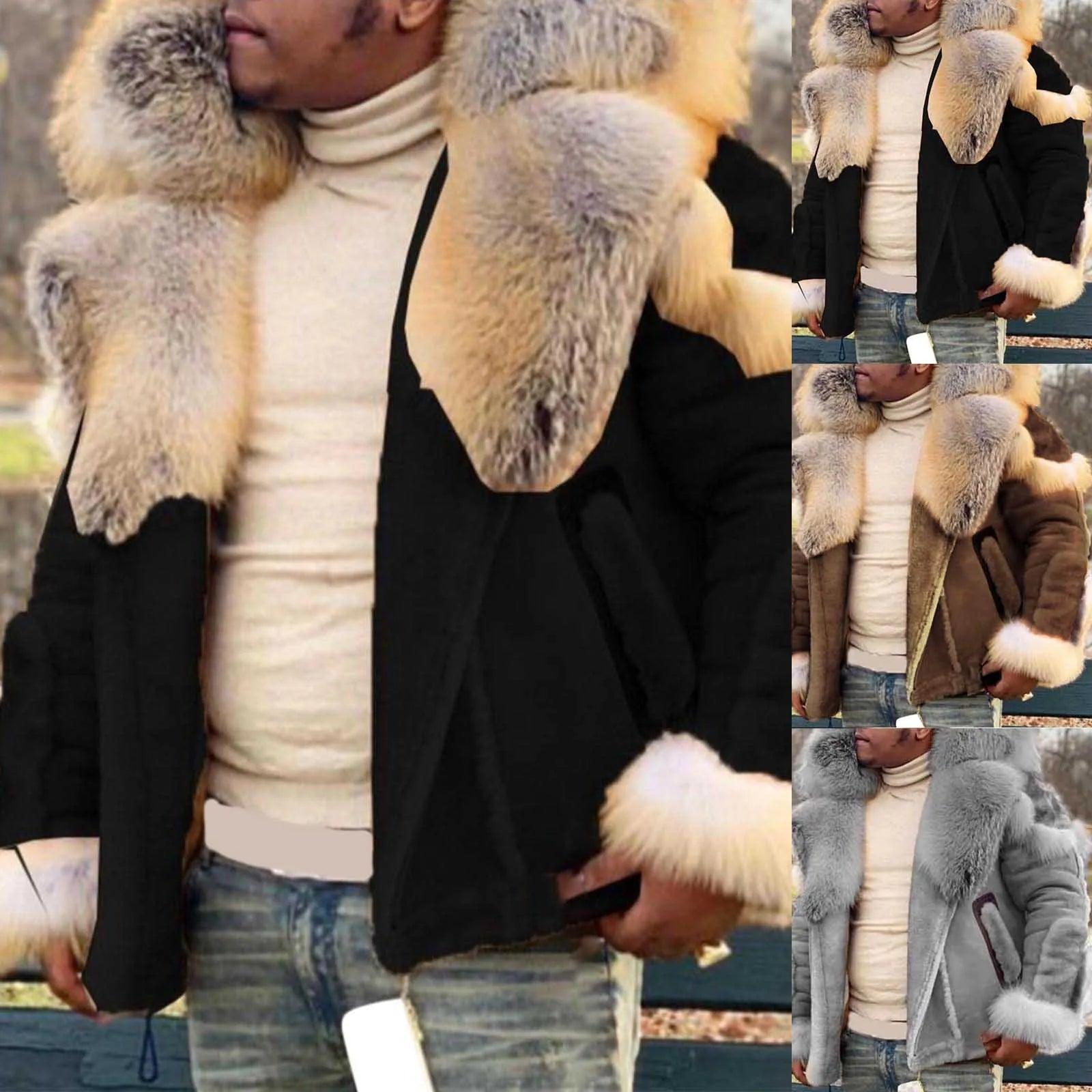 Zippered Cardigan Sweaters For Men Men Plus Size Faux ' Lapel Long Sleeve Padded Leather Jacket Vintage Style Thicken 남자 가디건