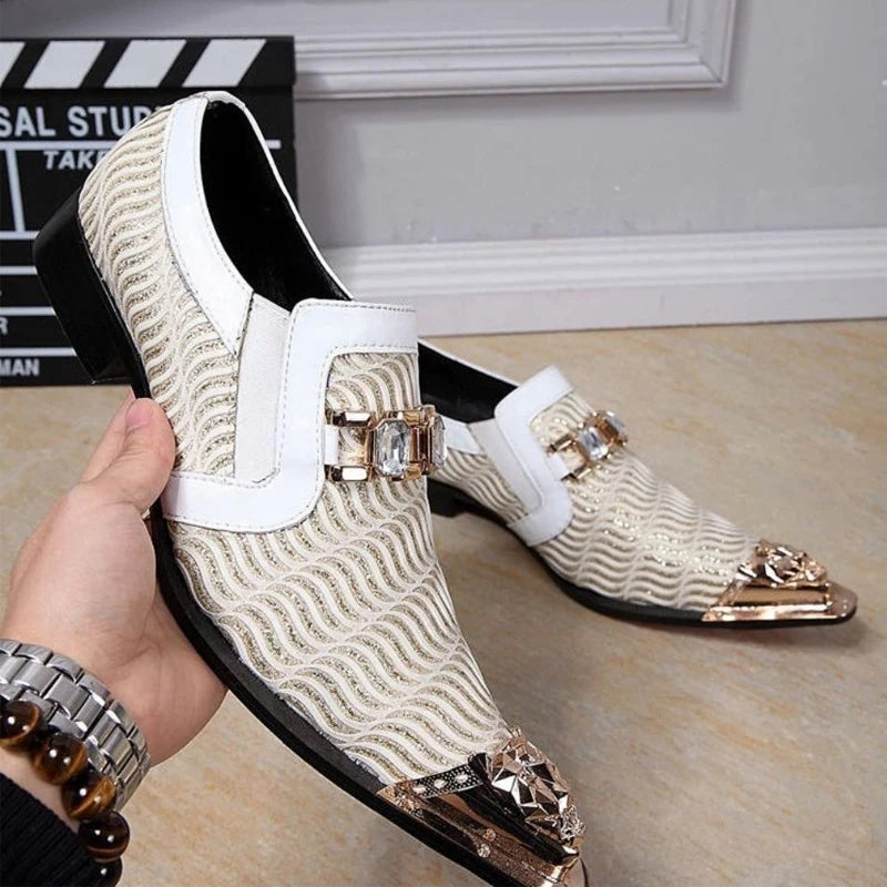 Italienischer Stil Herren Business Schuhe Schwarz Metall Spitz Zehen Schlangenmuster Echtes Leder Schuhe Party Schuhe Herren Flach
