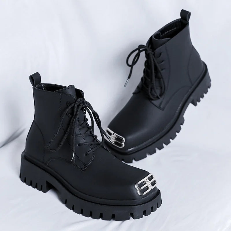 British Style Big Head Booties for Men Fashion Casual New Designer Luxury Platform Shoes Male Black Derby Ankle Boots Man