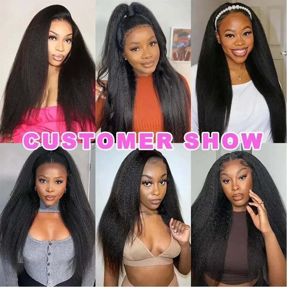 250 Density Kinky Straight Half Wigs Human Hair Flip Over Gluless 3 In 1 Half Wig With Drawstring 40 Inch Wear And Go For Women