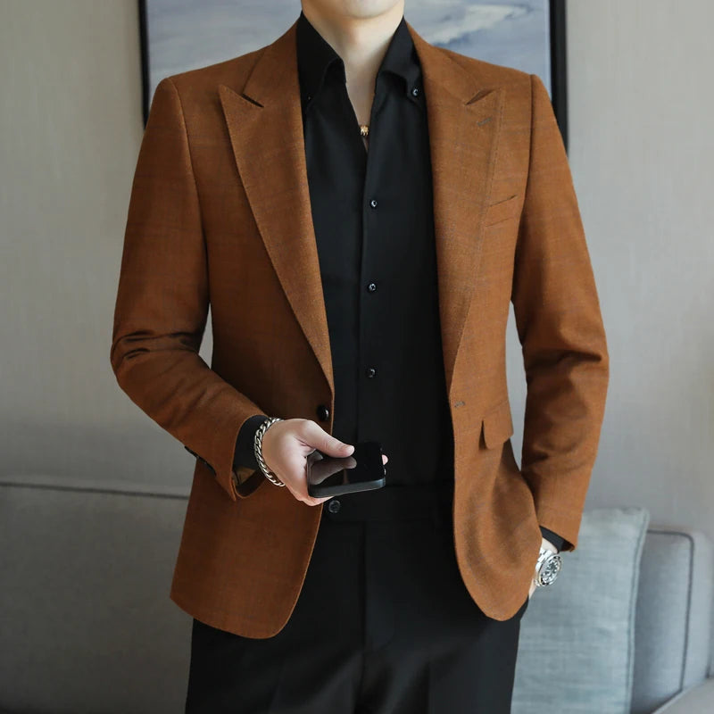 2024 New High-end Men's Two-button Suit Fashion Matching Handsome Casual Dating Slim Suit Single West Coat  Gucci Blazer Men