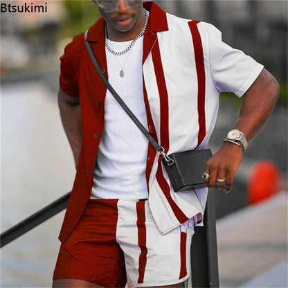Hawaiian Vacation Suits Men's Summer Lapel Short Sleeve Shirt Shorts 2-piece Sets Fashion Streetwear Male 3D Print Casual Outfit