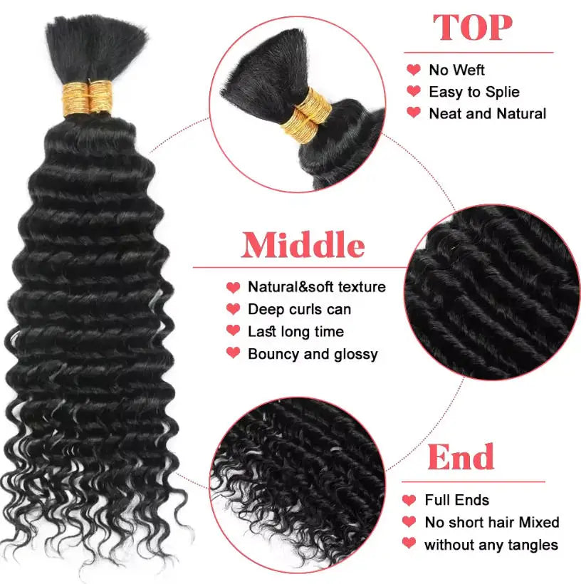 Human Braiding Hair Deep Water Wave Bulk No Weft Design 110g 1 Bulks Full Thick Bouncy Curly Bulk Hair Extensions For Braids