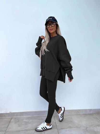 Spring summer  new Shirt  casual loose-fitting sweater tight pants 2 piece suit sets for women 2 pieces trousers sets