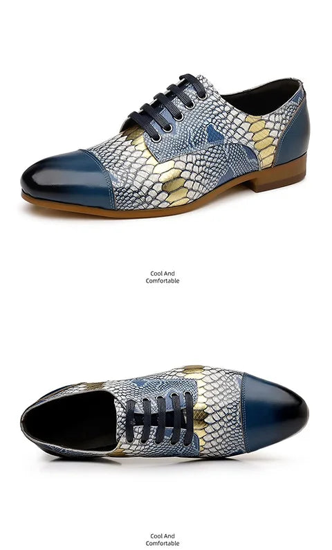 Luxury Brand Genuine Leather Men's Formal Shoes Fashion Snake Pattern Design Lace Up Men Business Dress Groom Wedding Shoes
